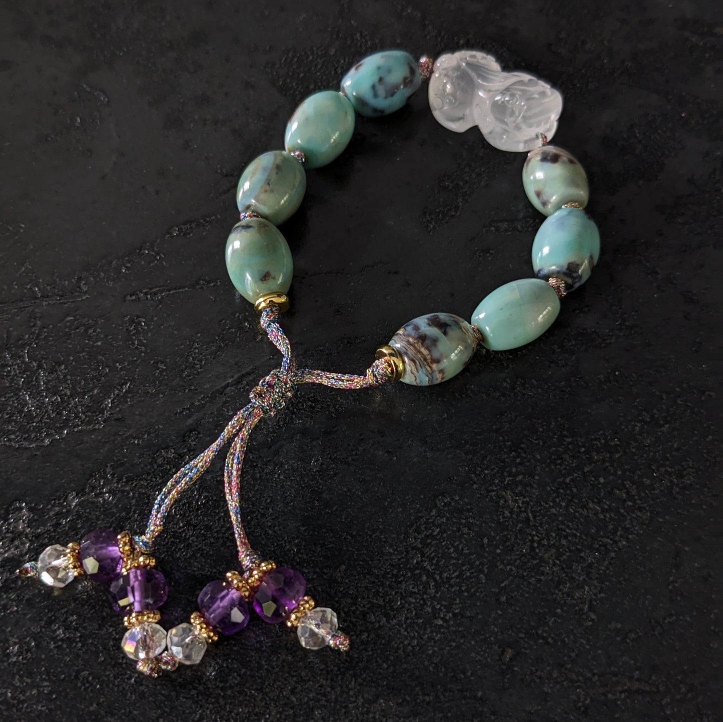 Bracelet Pixiu en agate et cristal de roche