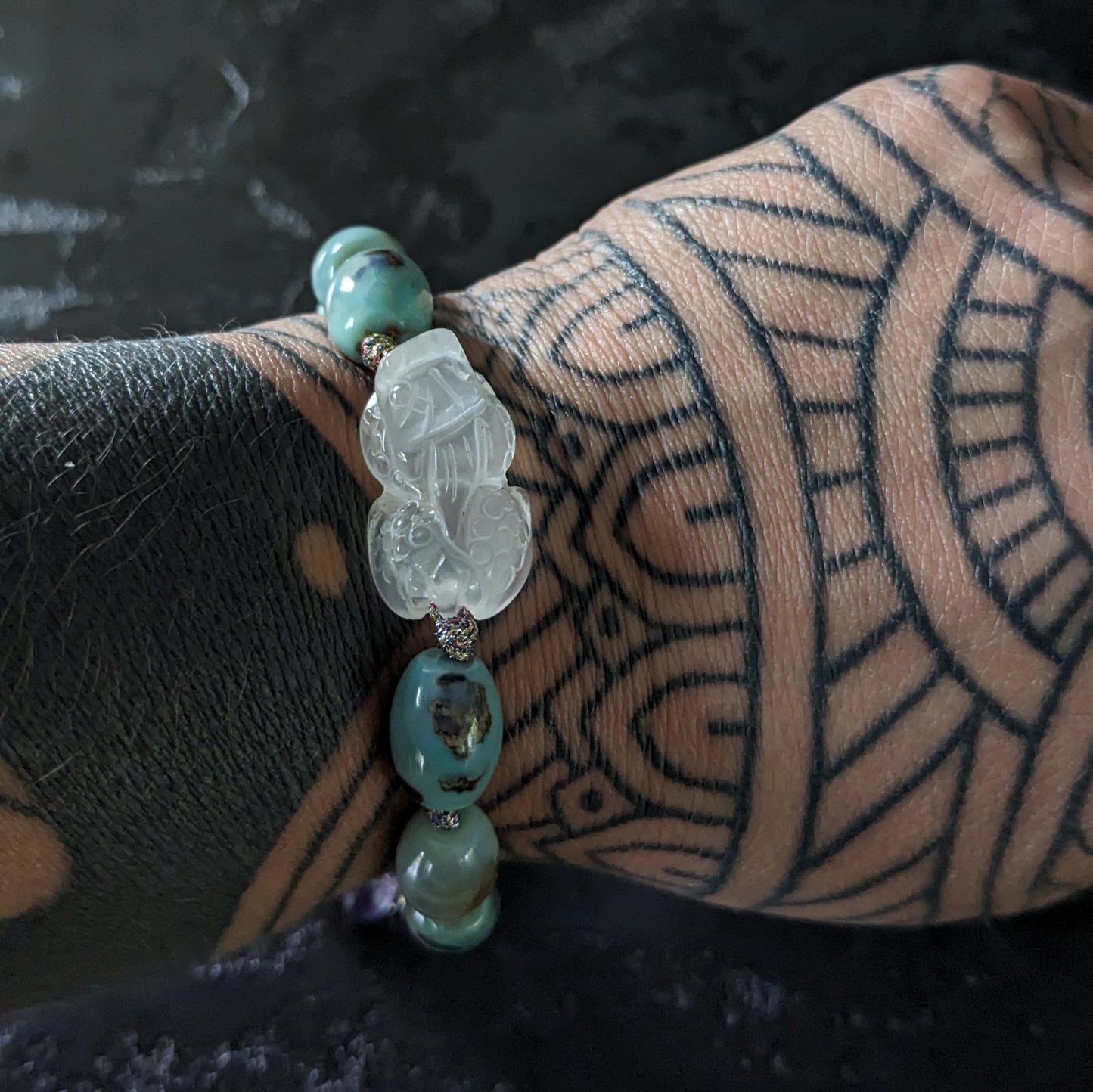 Bracelet Pixiu en agate et cristal de roche