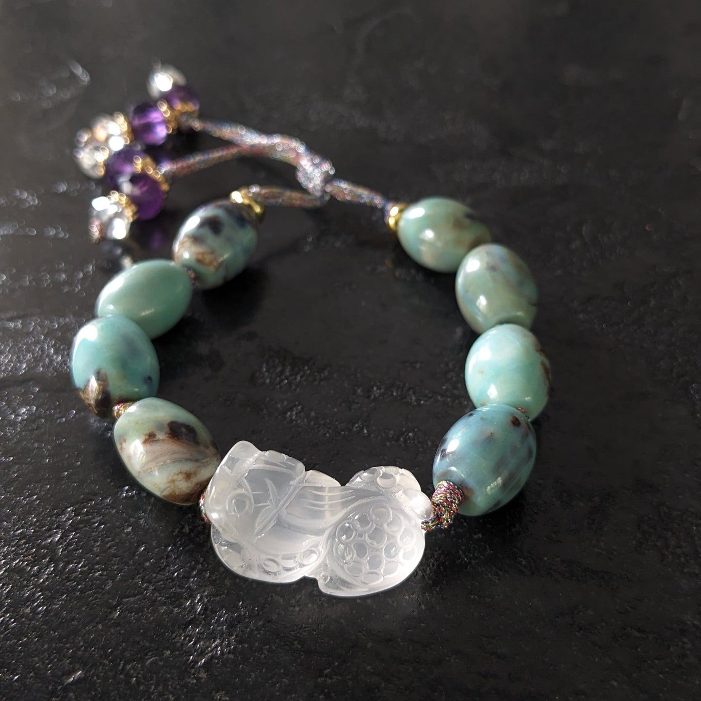 Bracelet Pixiu en agate et cristal de roche