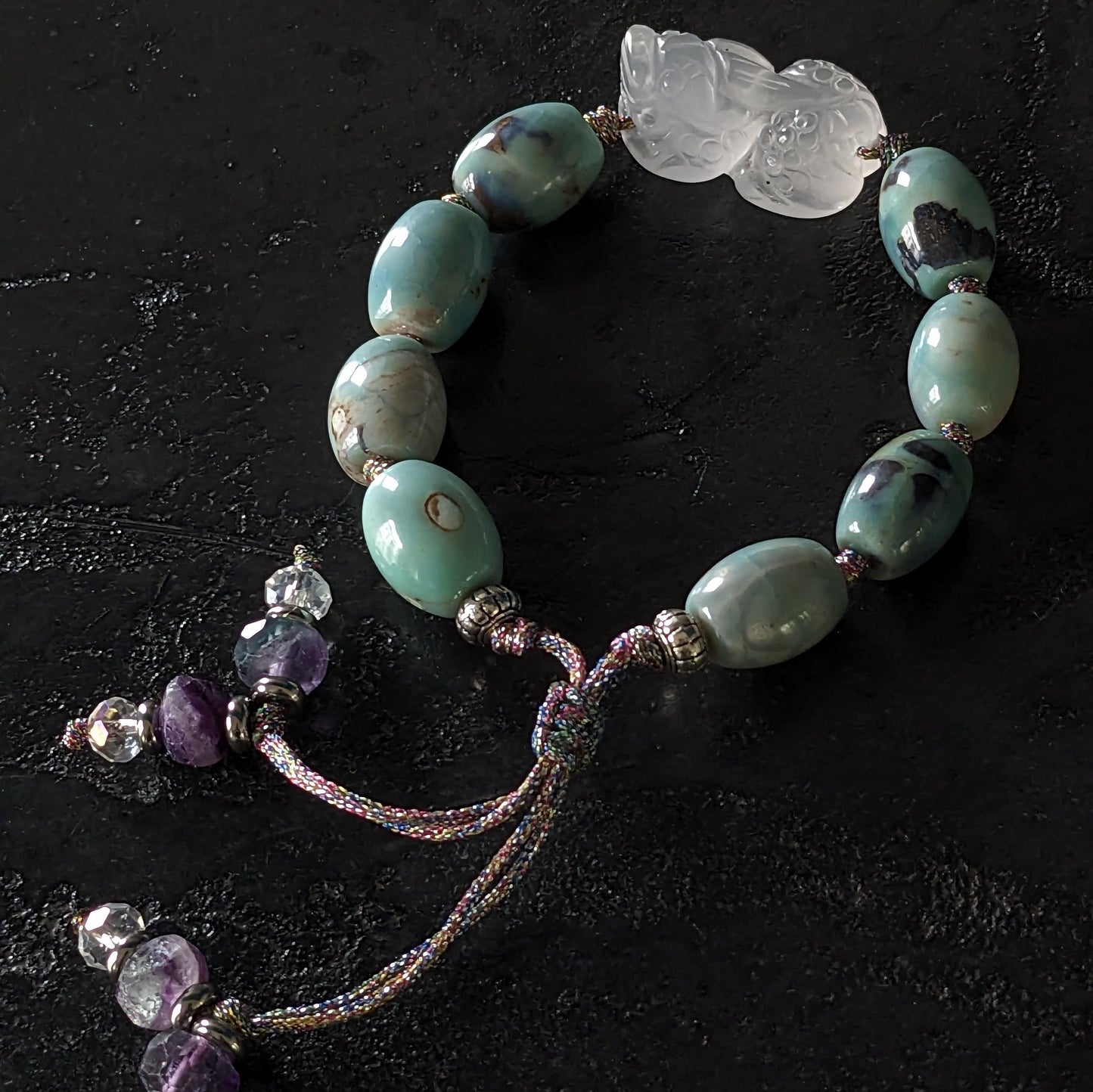 Bracelet Pixiu en agate et cristal de roche