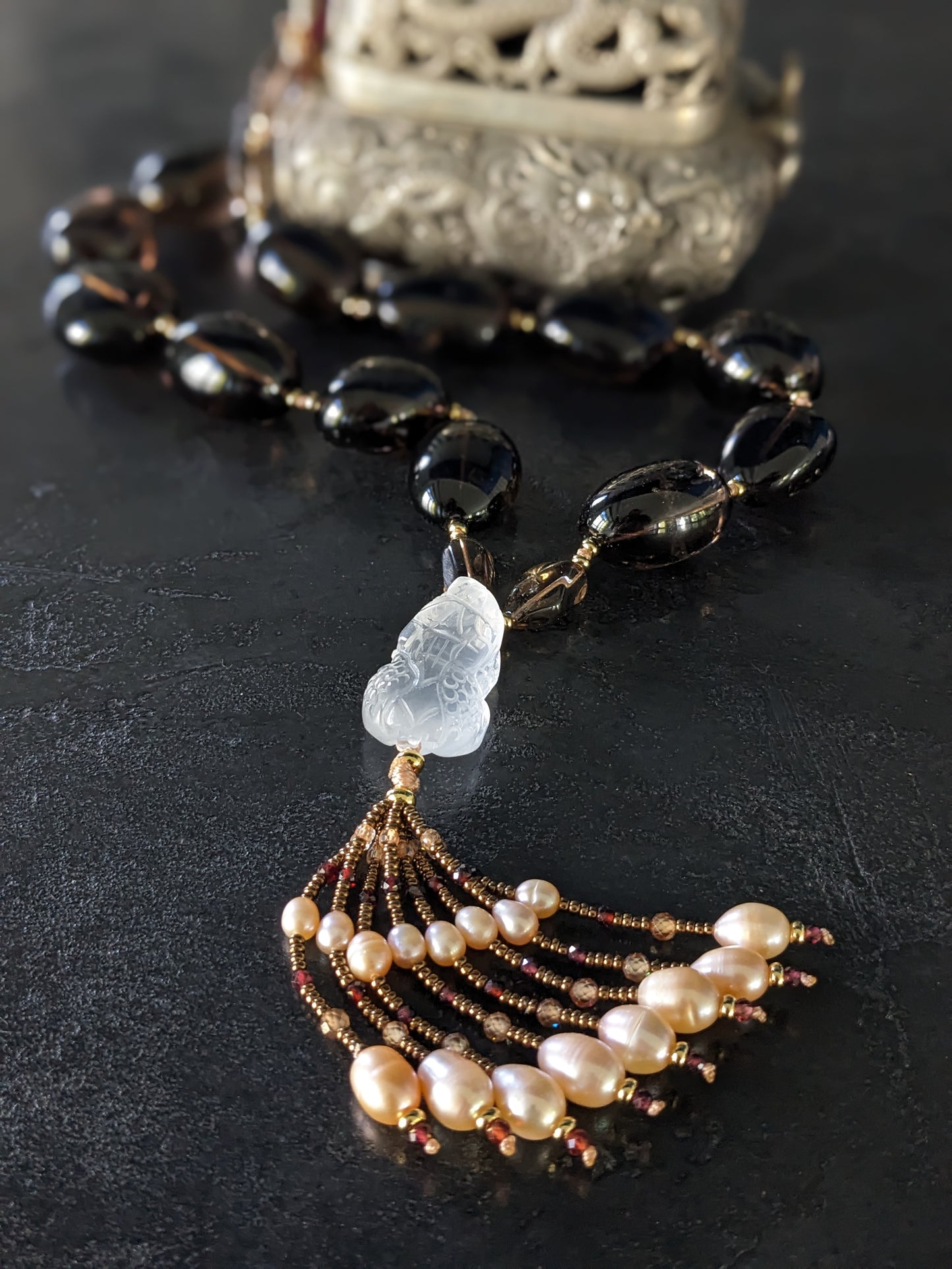 Collier bohème en quartz fumé