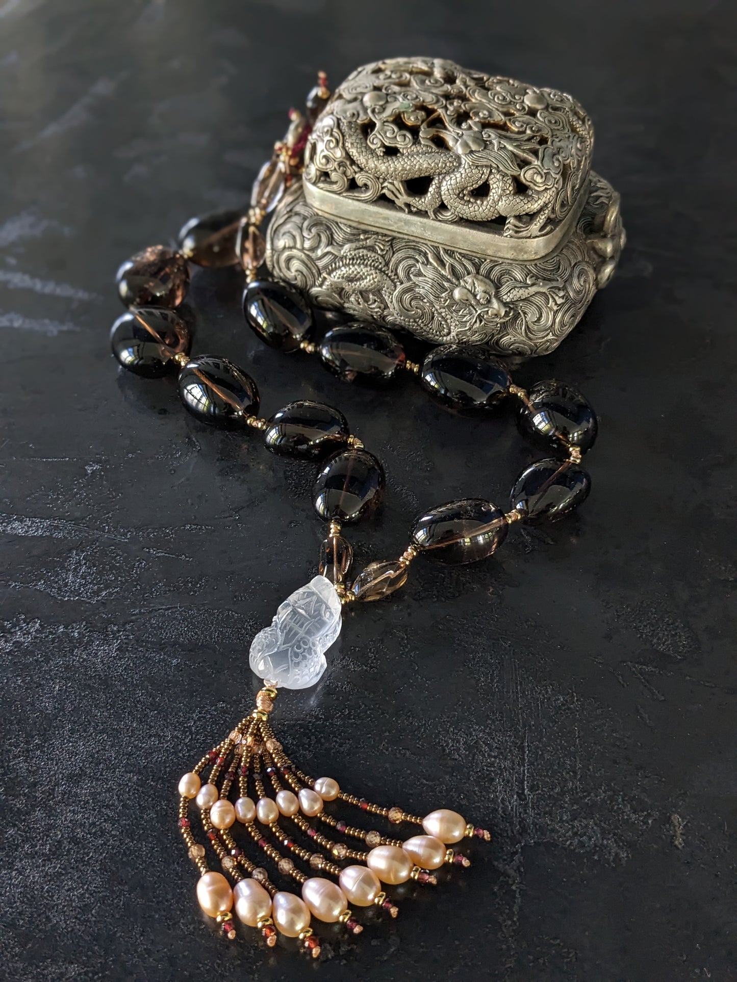 Collier bohème en quartz fumé