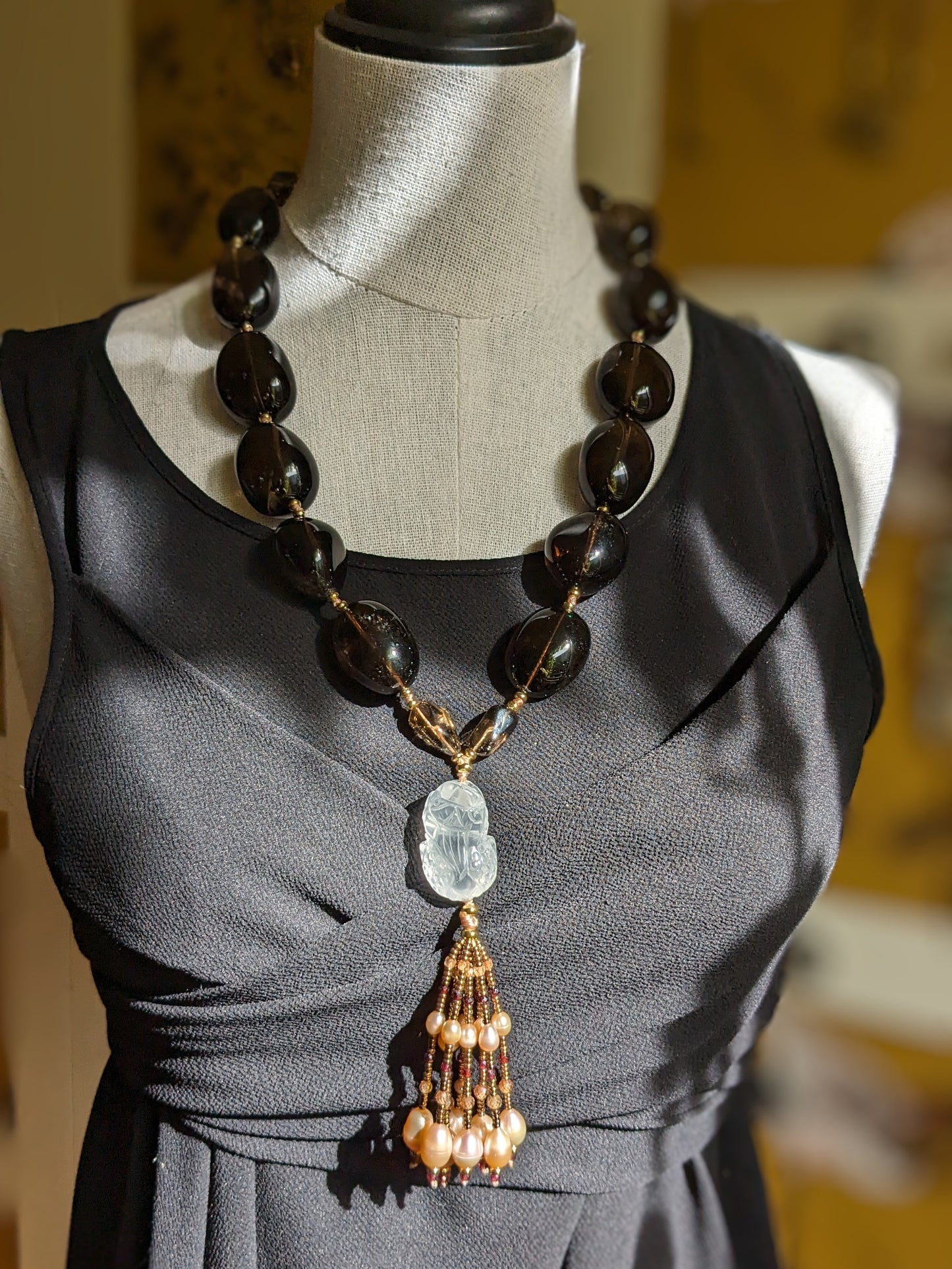 Collier bohème en quartz fumé
