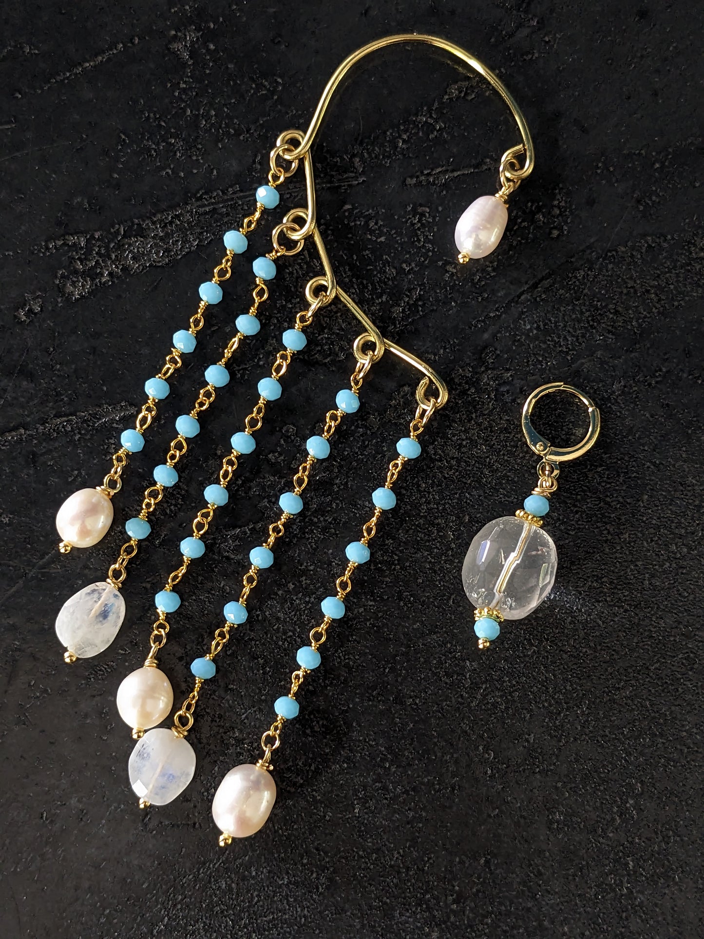 boucles ear wrap en pierre de lune