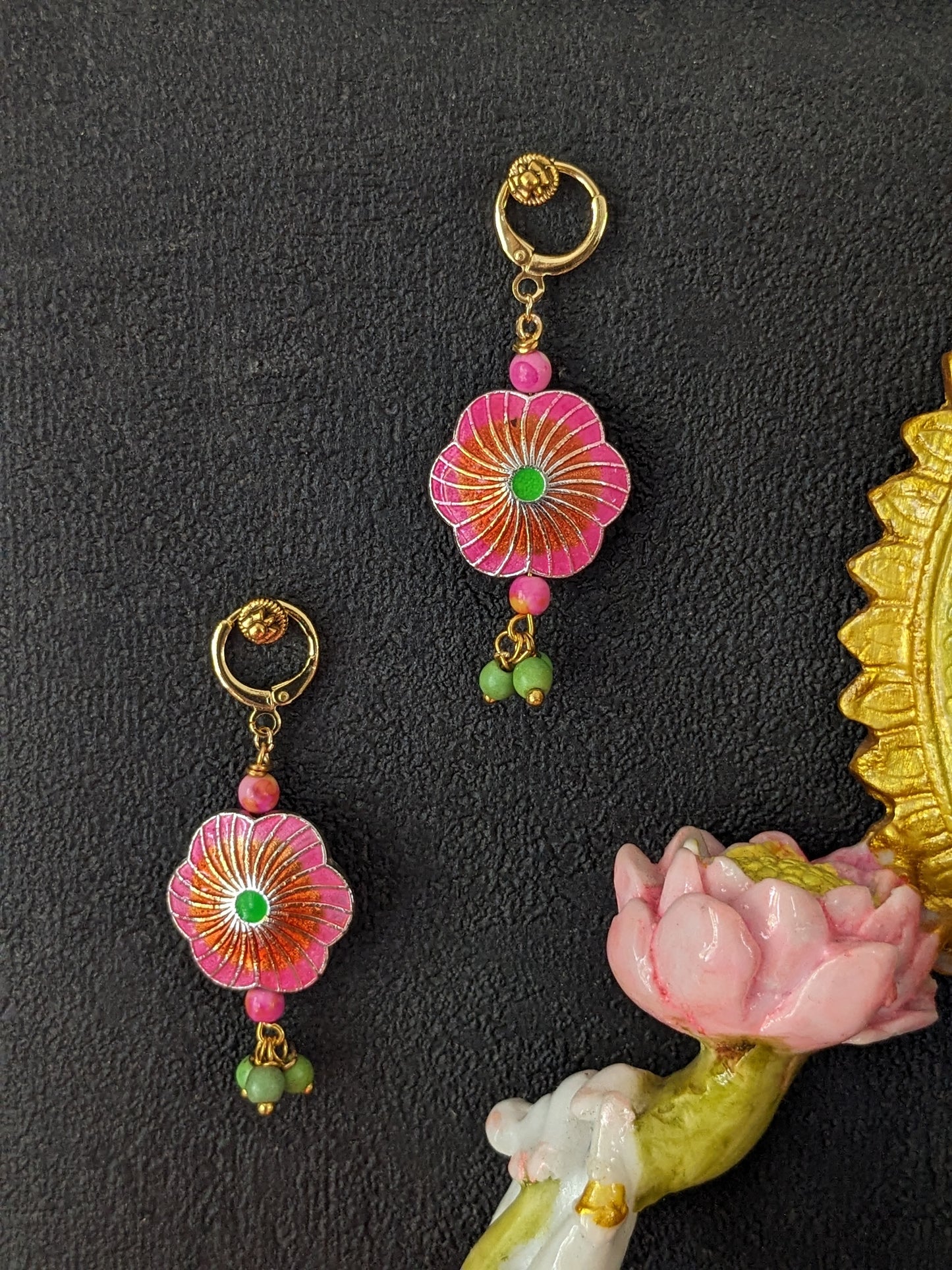 Boucles dormeuses cloisonnées fleur