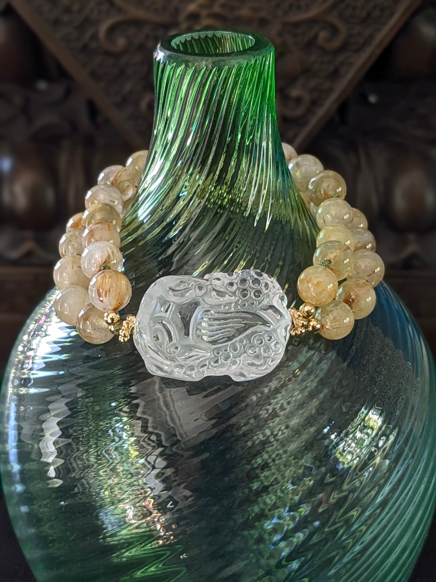 Bracelet Pixiu Quartz à Rutiles Dorés