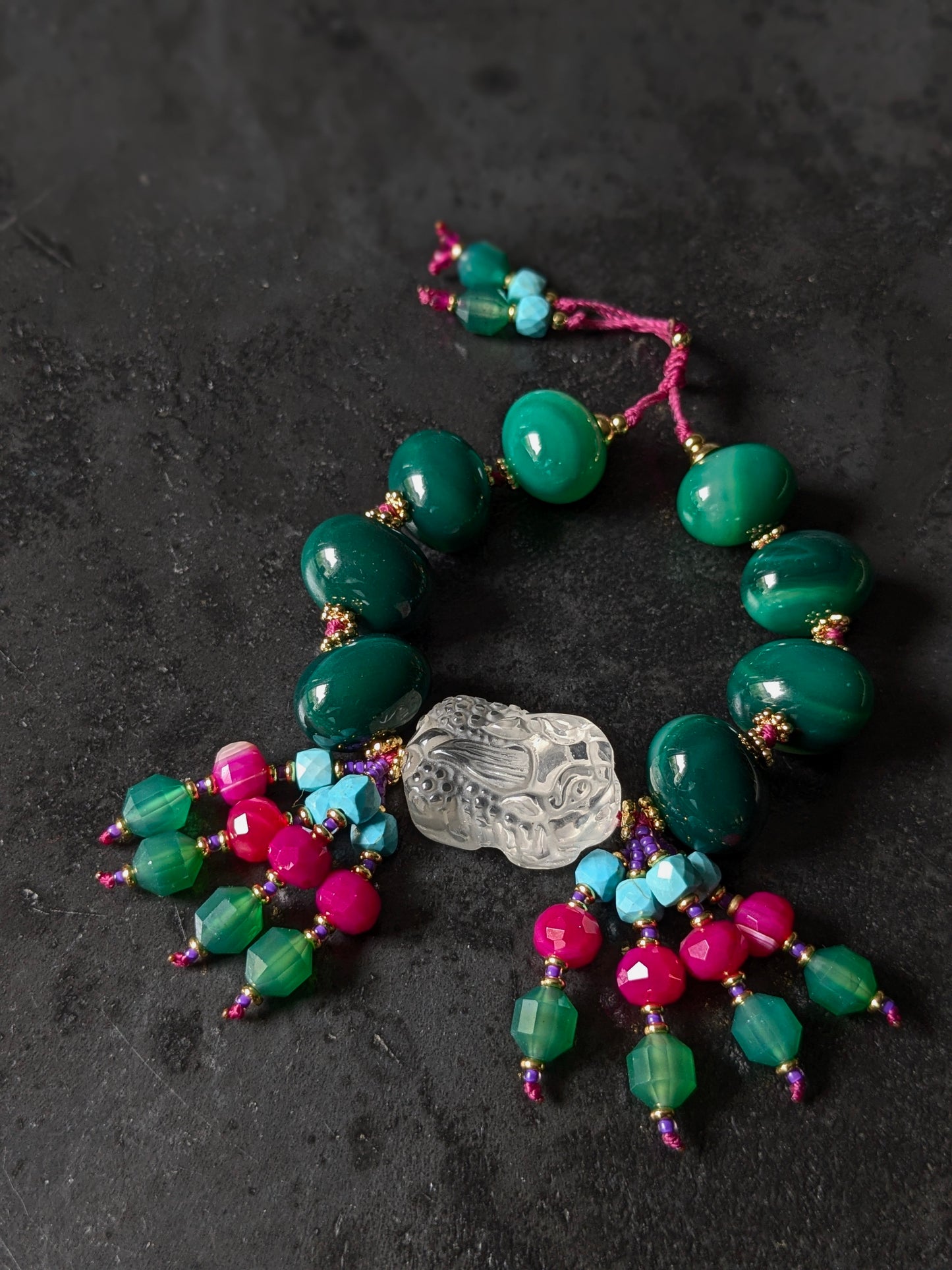 Bracelet Pixiu Céleste Agates Vertes