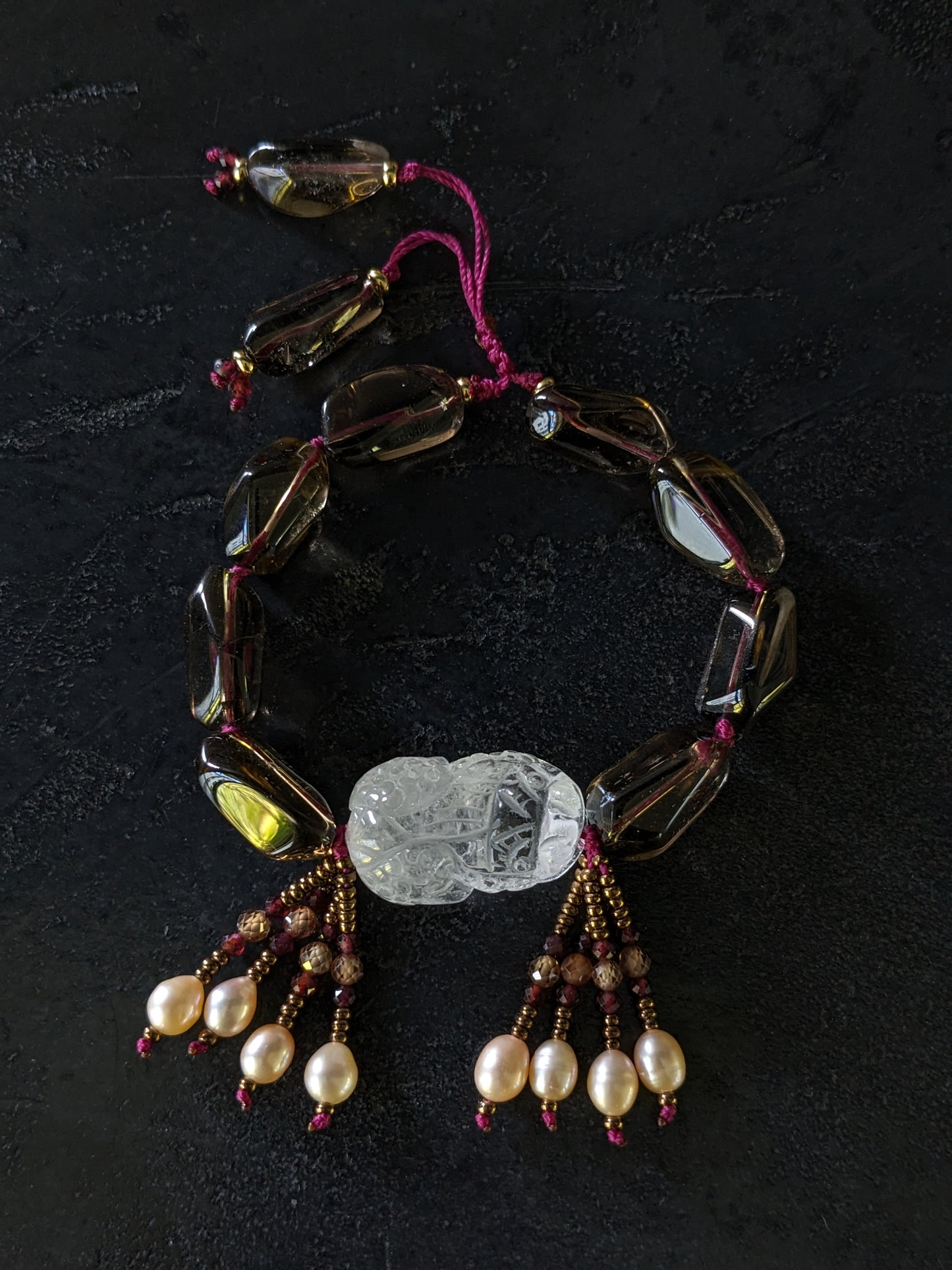 bracelet cristal de roche et quartz fumé