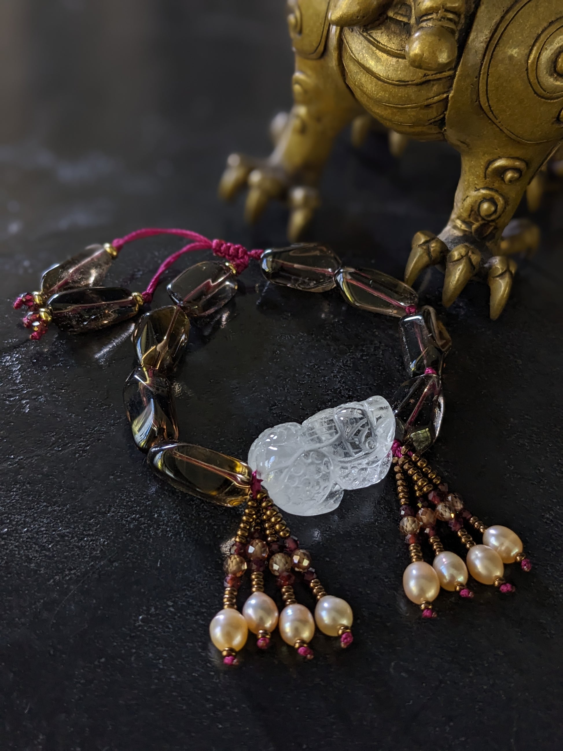 bracelet cristal de roche et quartz fumé