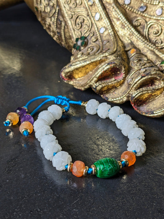 Bracelet tibétain fait main en graine de bodhi et pierres naturelles, noué main, cadeau pour homme et femme