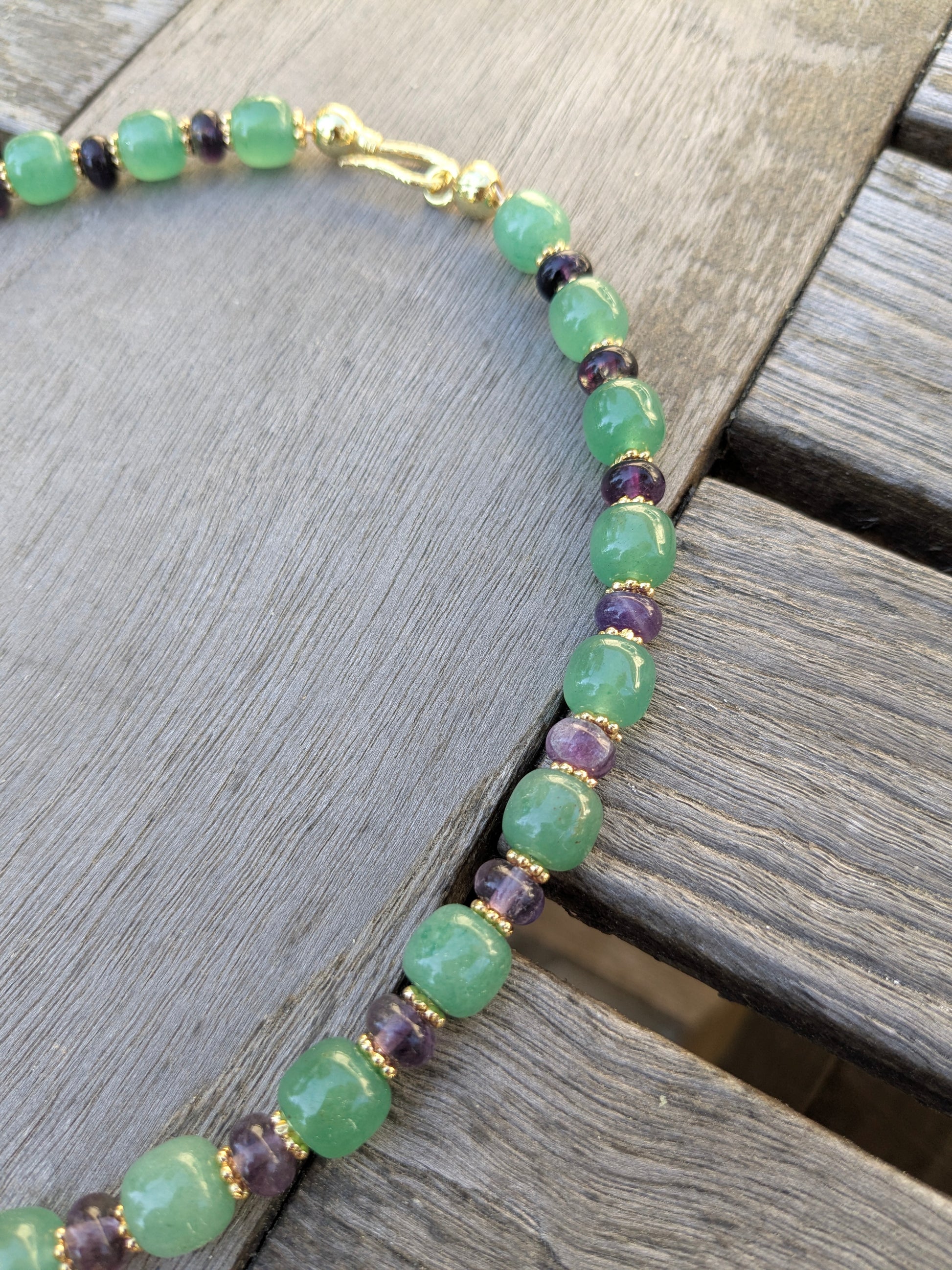 Collier aventurine verte et fluorite violette dégradée, talisman de calme et lucidité