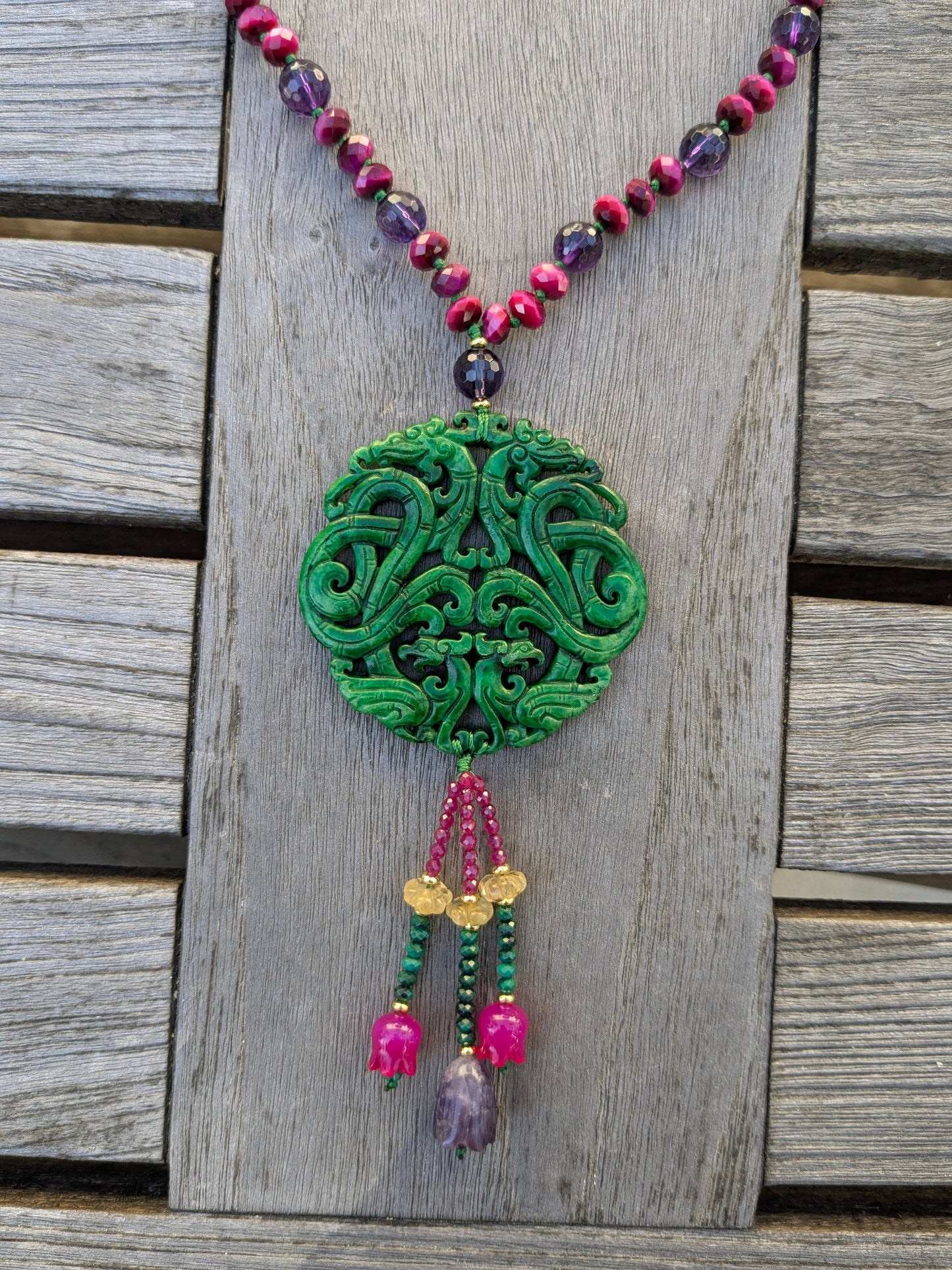 Collier Talisman Phénix et Dragons Vert