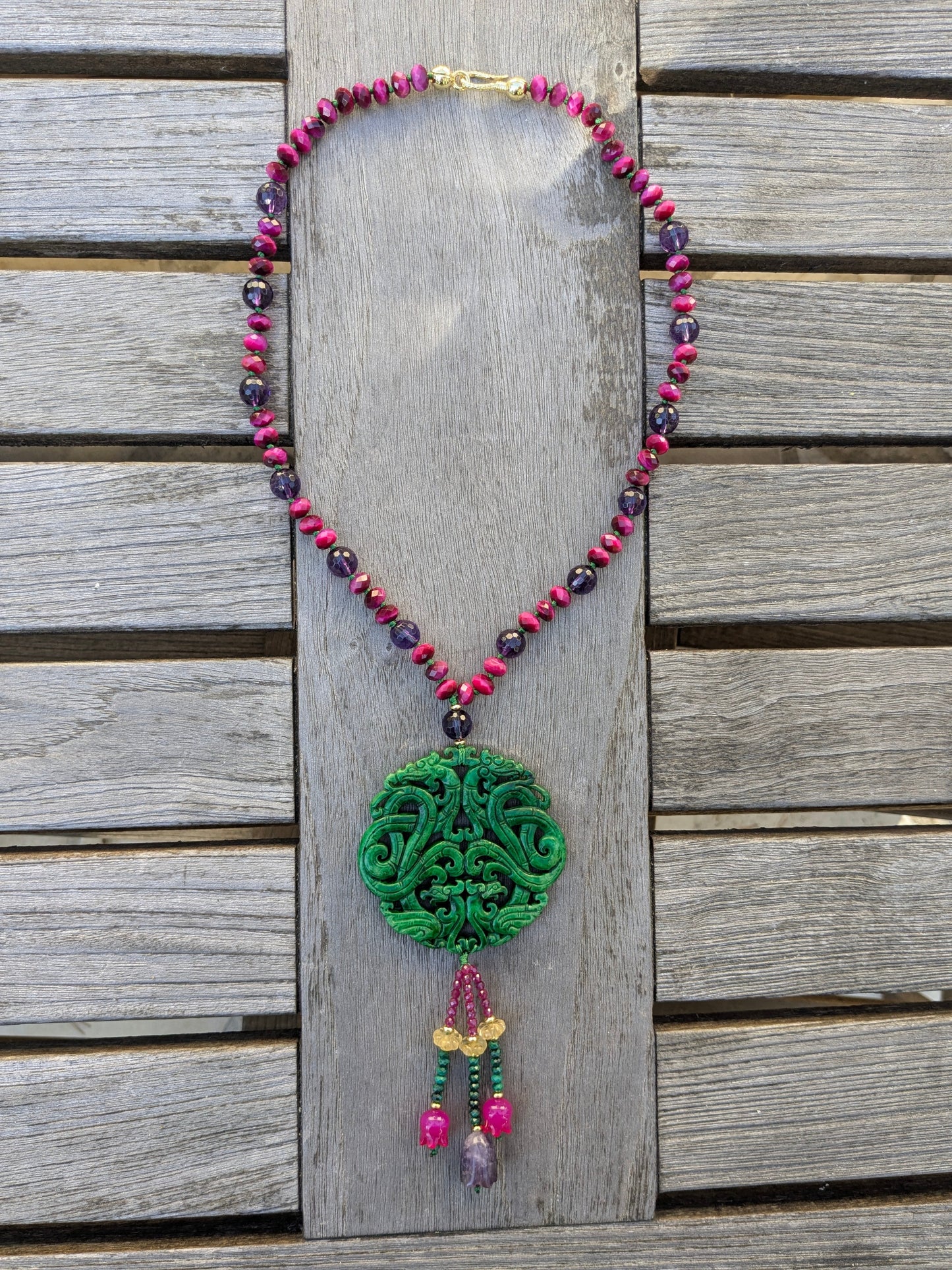 Collier Talisman Phénix et Dragons Vert