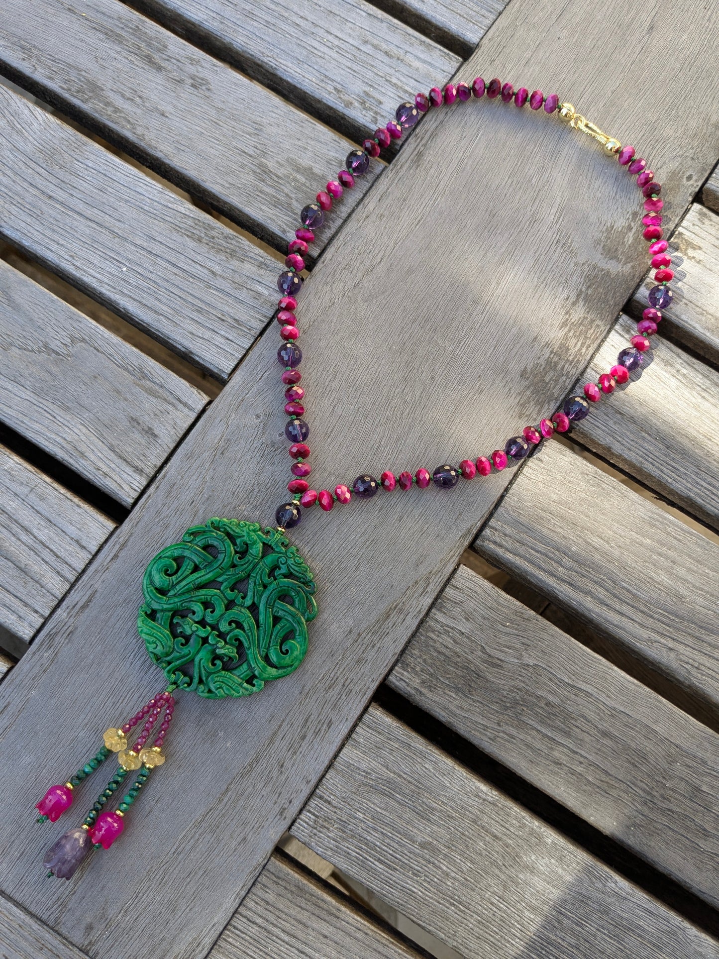 Collier Talisman Phénix et Dragons Vert