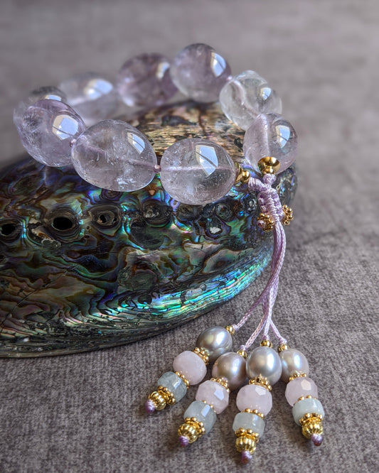 Bracelet Sohavani améthyste pastel nuggets polis et perle d'eau douce