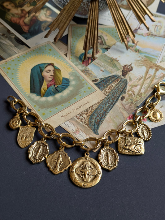 Bracelet Stella Maris par Mudra, rose des vents et croix, Médailles Miraculeuses, pièce unique.