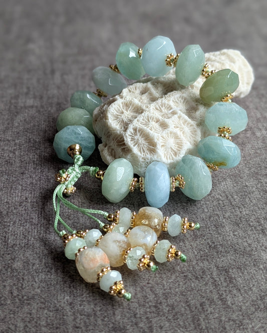 Bracelet Vyanti en aigue-marine facettée laiteuse et citrine jaune solaire