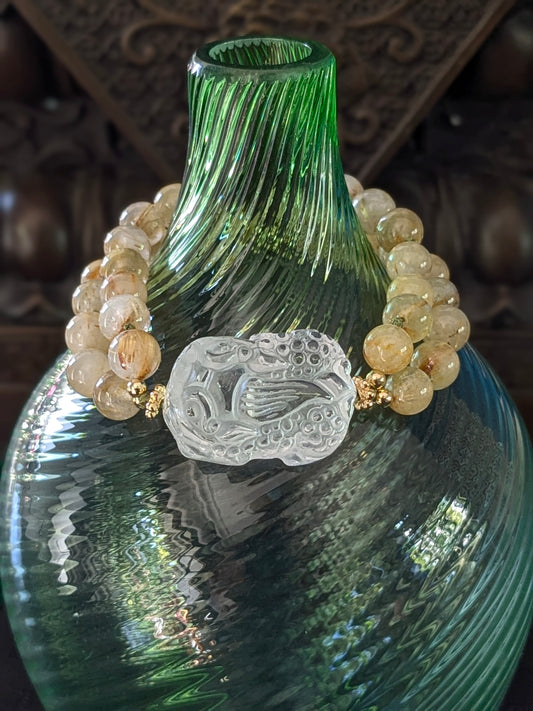 Bracelet Pixiu Quartz à Rutiles Dorés