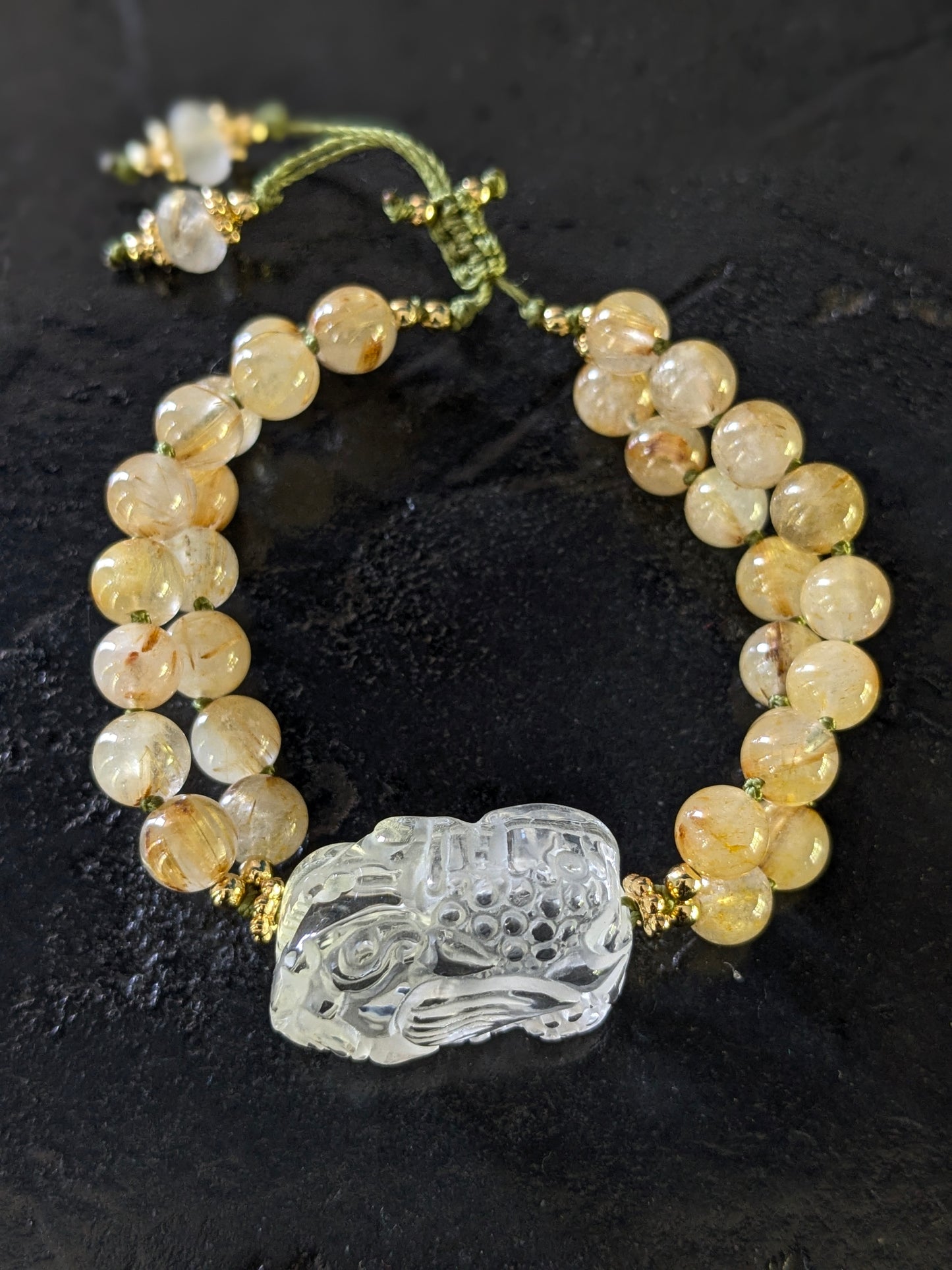 Bracelet Pixiu Quartz à Rutiles Dorés