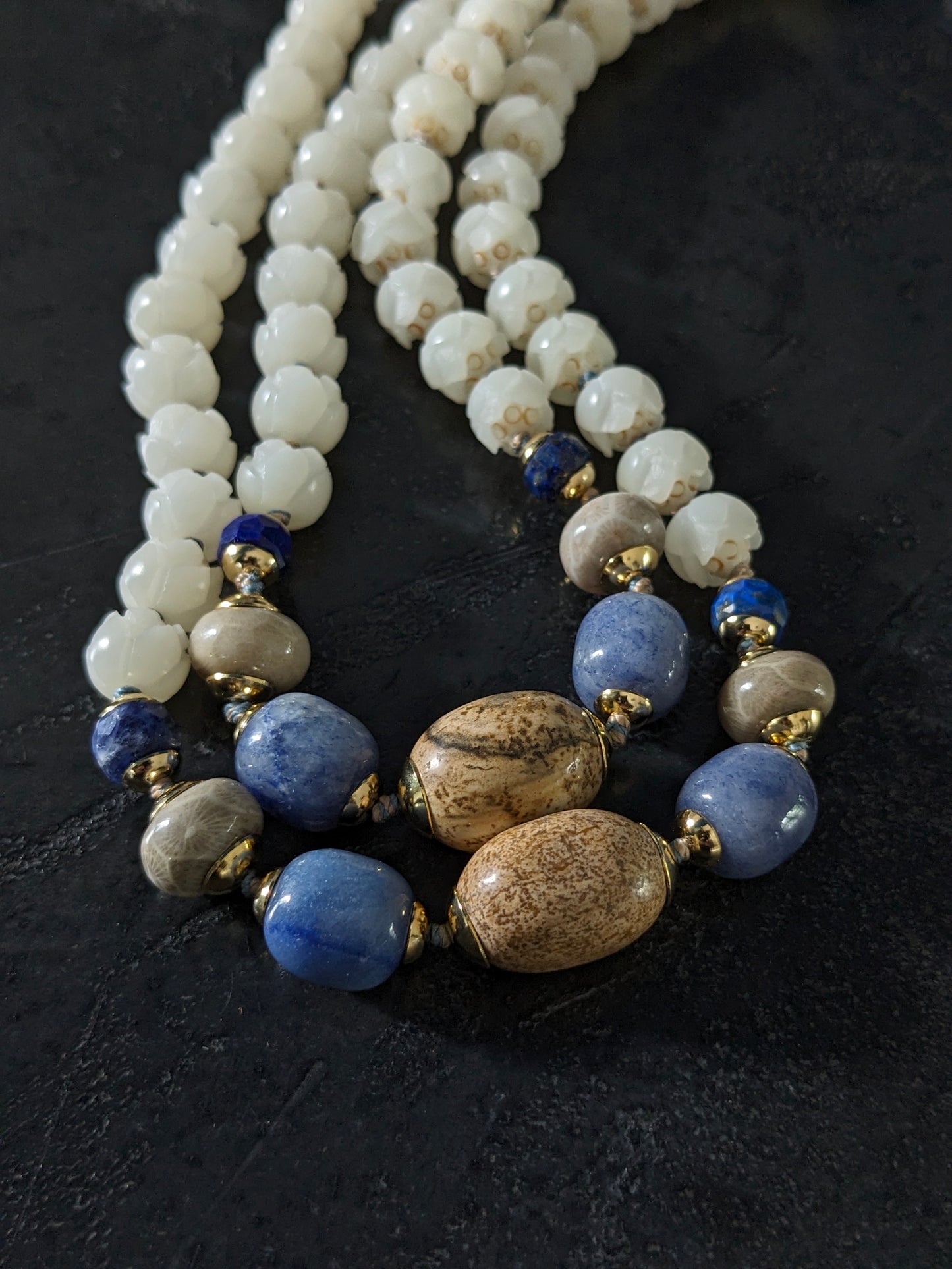 Mala traditionnel en graine de bodhi et pierres naturelles, noué main, 108 perles, création made in France