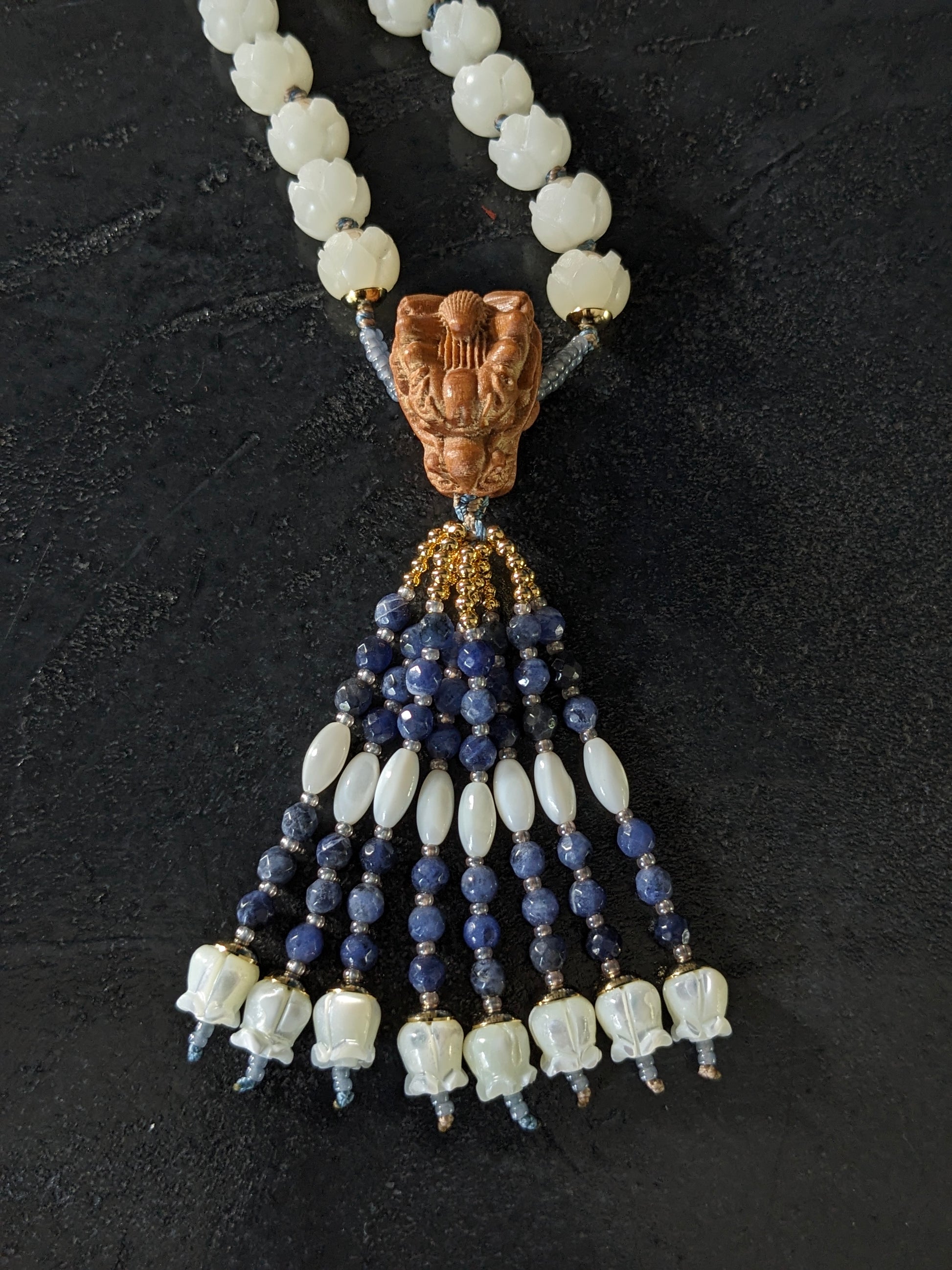 Mala traditionnel en graine de bodhi et pierres naturelles, noué main, 108 perles, création made in France